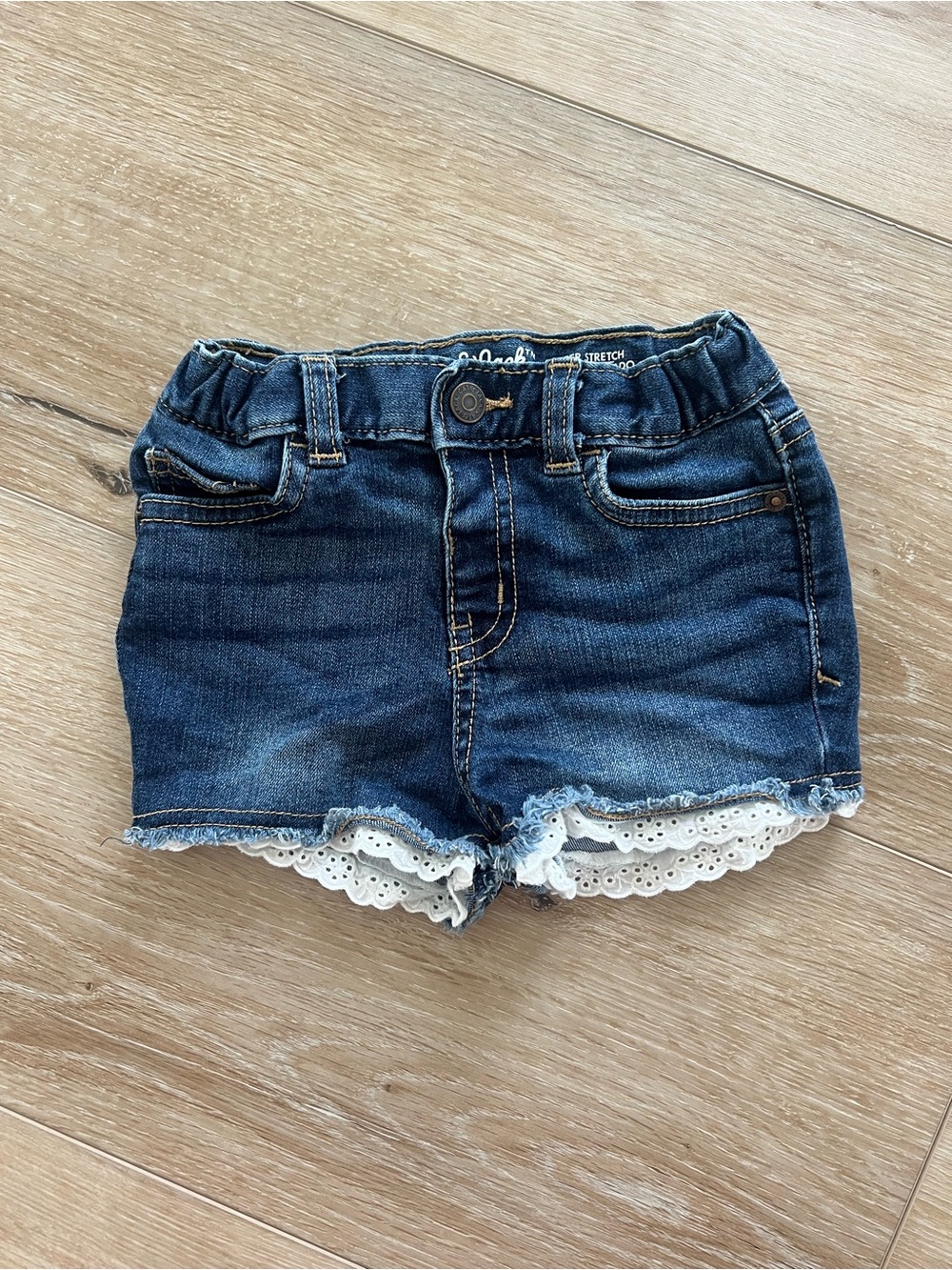 Cat & Jack Dark Blue Denim Shorts with White Eyelet Trim